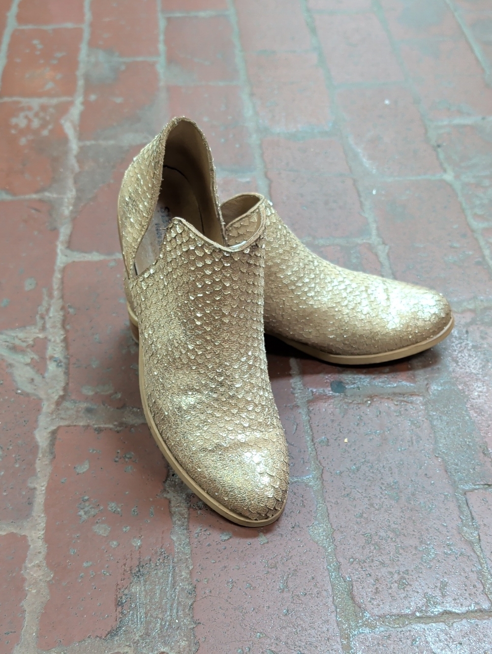 Sundance Faux Snake Skin Gold Booties S1-017